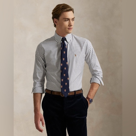 Ralph Lauren Yarmouth Striped Oxford Shirt Blue White 100% Cotton Sz 15 1/2-33 - Picture 1 of 8